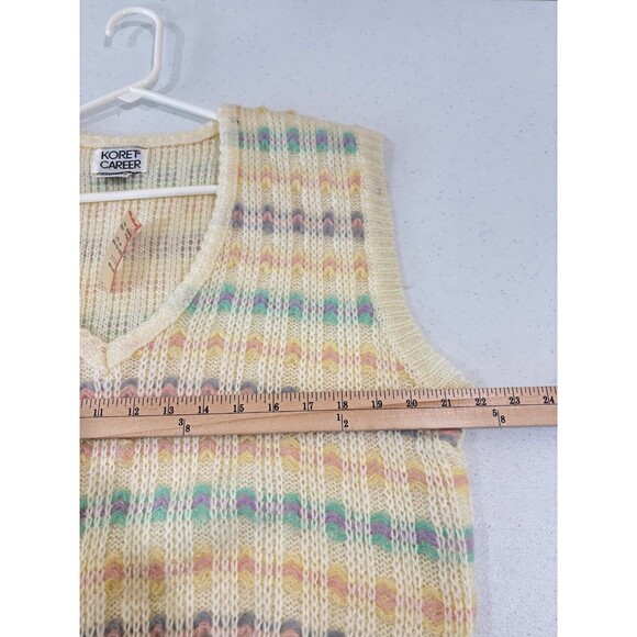 VTG Koret NEW Cream Pastel Knit Sweater Vest Women XL Rainbow Stripes Grannycore - Picture 6 of 9